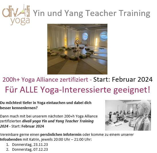 Start: 23.02.2024 - 200h divali yoga Yin und Yang Teacher Training